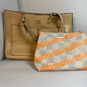 GOOD Steve Madden Tote Purse w/ Small Zipper Bag, Peach